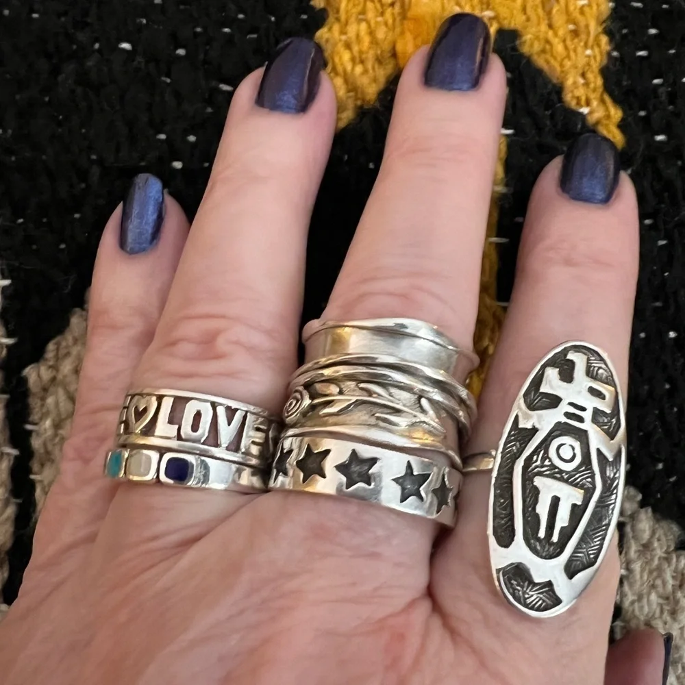 ❤️ Kachina Symbol Native Navajo Style Unisex Sterling Silver SZ 9.75 Ring 1.33”L - Picture 5 of 14